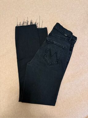 MOTHER Black Raw-Hem Straight-Leg Jeans